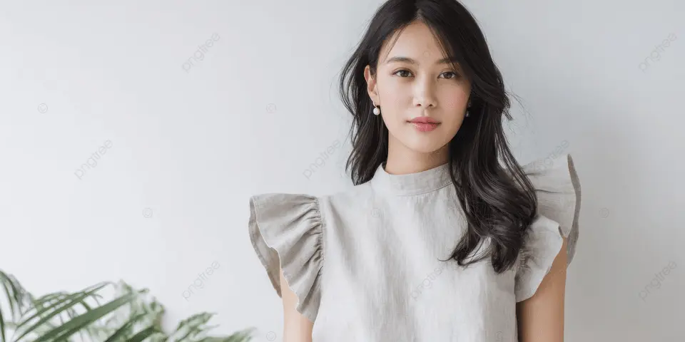 pngtree a photo of an asian female model wearing linen top with image 20310819